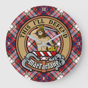 Clan MacFarlane Wappen über Dress Tartan Große Wanduhr