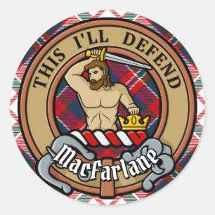 Clan MacFarlane Wappen über Dress Tartan Runder Aufkleber