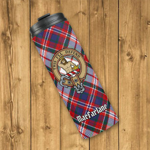 Clan MacFarlane Wappen über Dress Tartan Thermosbecher