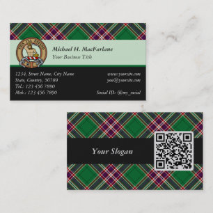 Clan MacFarlane Wappen über Modern Hunting Tartan Visitenkarte