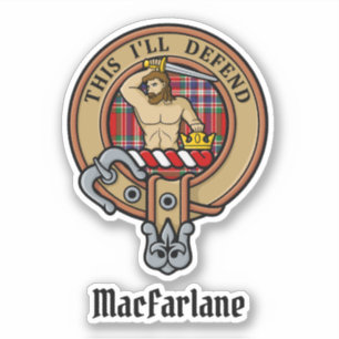 Clan MacFarlane Wappen über Red Tartan Aufkleber