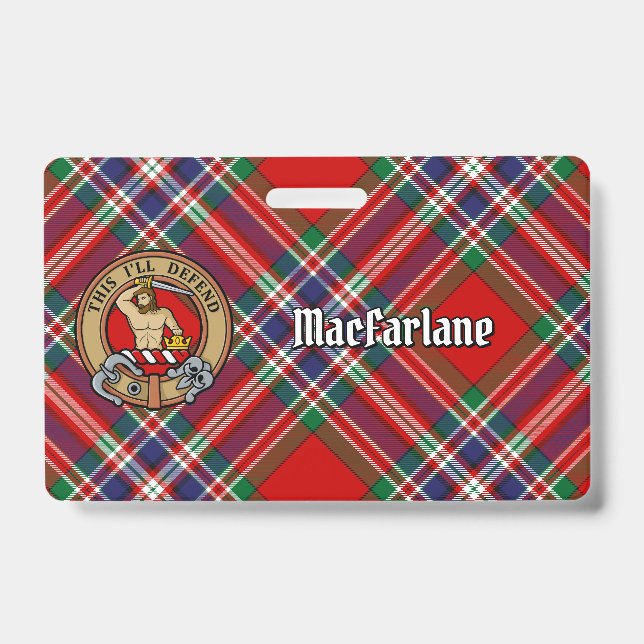 Clan MacFarlane Wappen über Red Tartan Ausweis (Vorderseite)