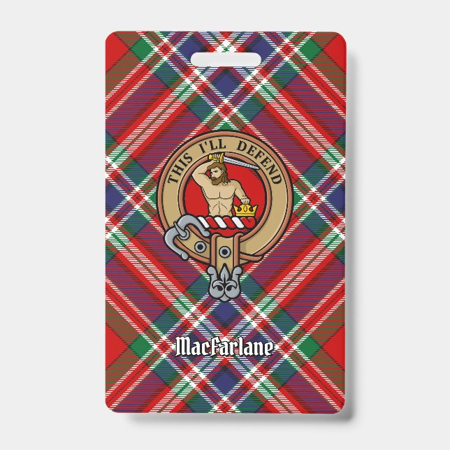 Clan MacFarlane Wappen über Red Tartan Ausweis (Front)