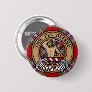Clan MacFarlane Wappen über Red Tartan Button