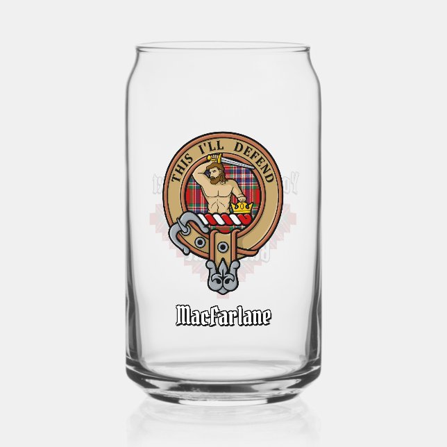 Clan MacFarlane Wappen über Red Tartan Dosenglas (Vorderseite)