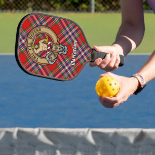 Clan MacFarlane Wappen über rotem Tartan Pickleball Schläger
