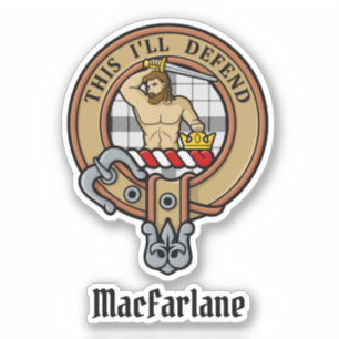 Clan MacFarlane Wappen über Schwarz-Weiß-Tartan Aufkleber