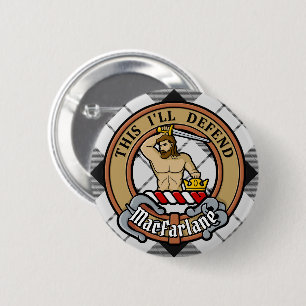 Clan MacFarlane Wappen über Schwarz-Weiß-Tartan Button