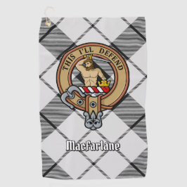 Clan MacFarlane Wappen über Schwarz-Weiß-Tartan Golfhandtuch