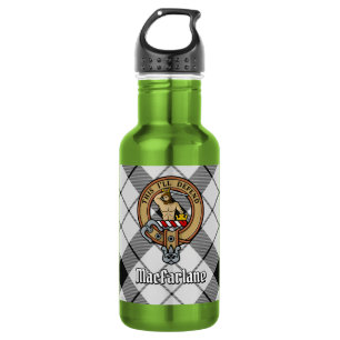 Clan MacFarlane Wappen über schwarzem und weißem T Edelstahlflasche