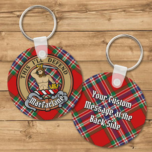Clan MacFarlane Wappen über Tartan Schlüsselanhäng Schlüsselanhänger