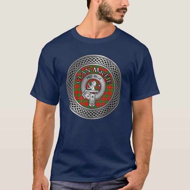 Clan MacFie Wappen & Tartan Knot T-Shirt (Vorderseite)