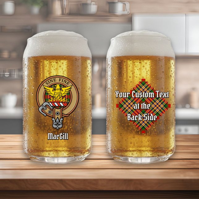 Clan MacGill Wappen über Tartan Dosenglas (Von Creator hochgeladen)