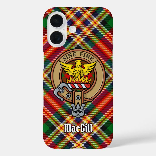Clan MacGill Wappen über Tartan iPhone Case (Rückseite)