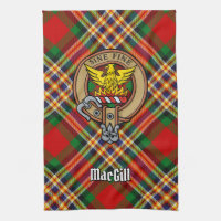 Clan MacGill Wappen über Tartan Küchentuch