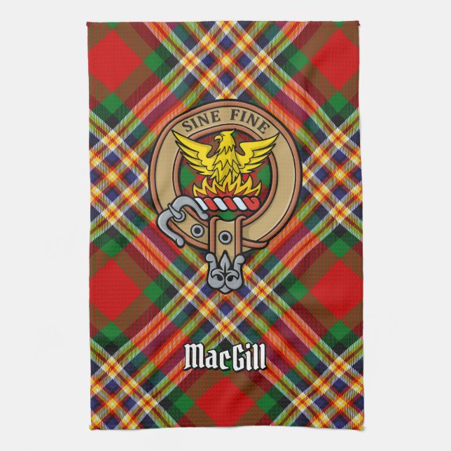 Clan MacGill Wappen über Tartan Küchentuch (Vertikal)