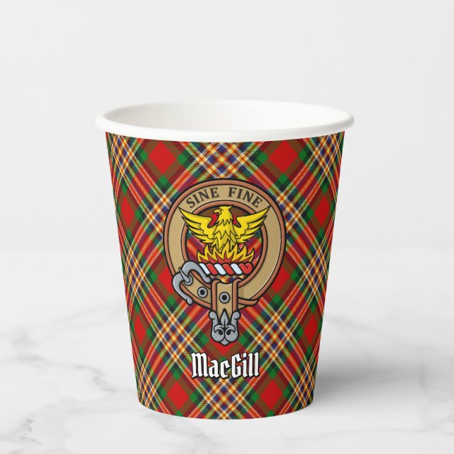 Clan MacGill Wappen über Tartan Paper Cups Pappbecher (Vorderseite)