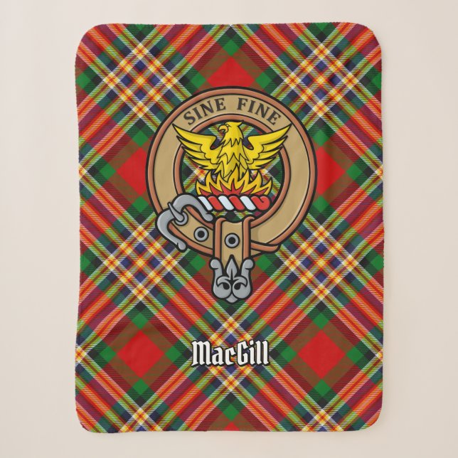 Clan MacGill Wappen über Tartan Sherpadecke (Vorderseite)