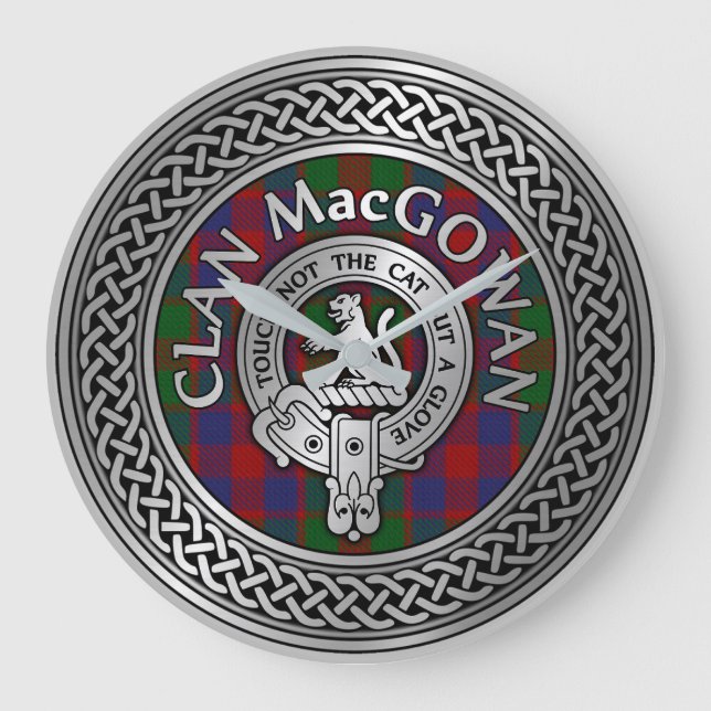 Clan MacGowan Wappen & Tartan Knot Große Wanduhr (Vorderseite)