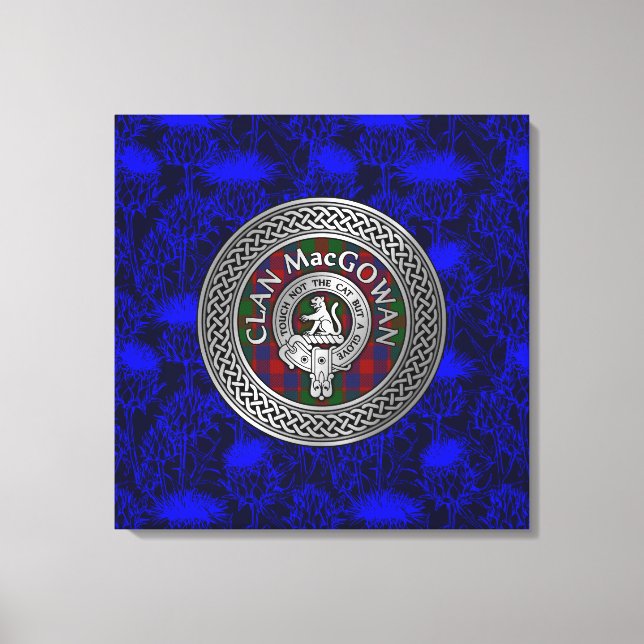 Clan MacGowan Wappen & Tartan Knot on Thistle Leinwanddruck (Vorderseite)