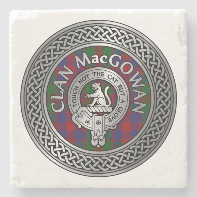 Clan MacGowan Wappen & Tartan Knot Steinuntersetzer (Vorderseite)