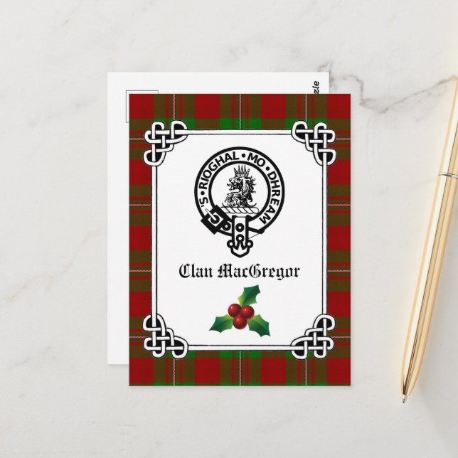 Clan MacGregor Wappen Abzeichen & Tartan Holiday Postkarte (Vorderseite/Rückseite Beispiel)