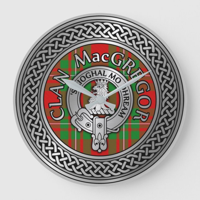 Clan MacGregor Wappen & Tartan Knot Große Wanduhr (Vorderseite)