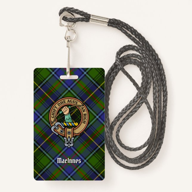 Clan MacInnes Wappen über Tartan Ausweis (Vorderseite mit Schlüsselband)