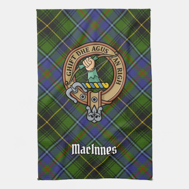 Clan MacInnes Wappen über Tartan Geschirrtuch (Vertikal)