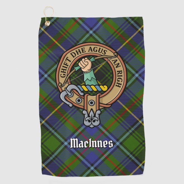 Clan MacInnes Wappen über Tartan Golfhandtuch (Vorderseite)