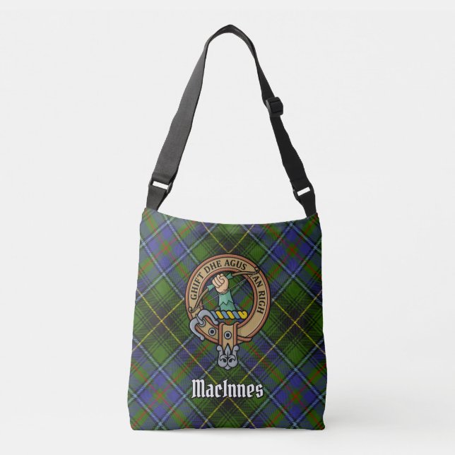 Clan MacInnes Wappen über Tartan Tragetaschen Mit Langen Trägern (Vorderseite)