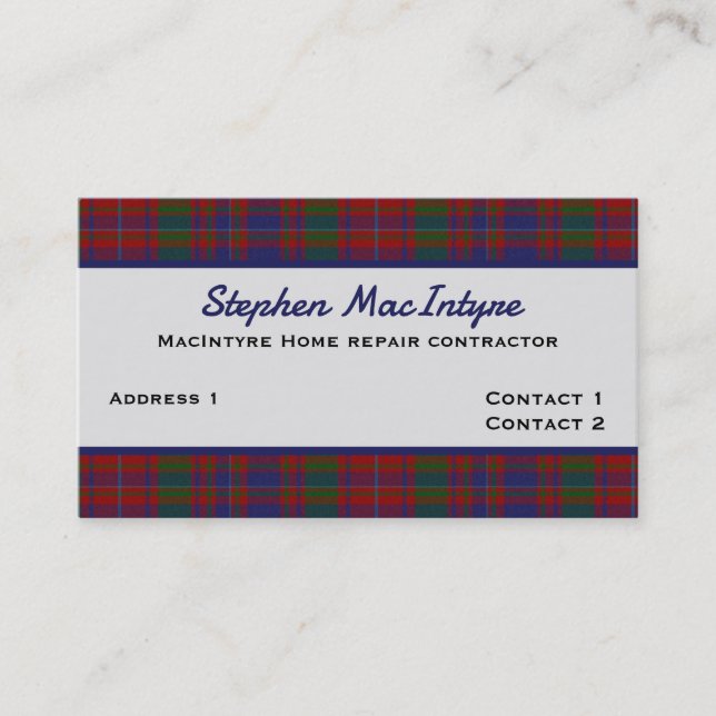 Clan MacIntyre Tartan Kariert Custom Visitenkarte (Vorderseite)