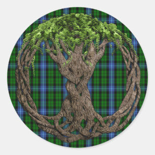 Clan MacIntyre Tartan und keltischer Baum des Lebe Runder Aufkleber