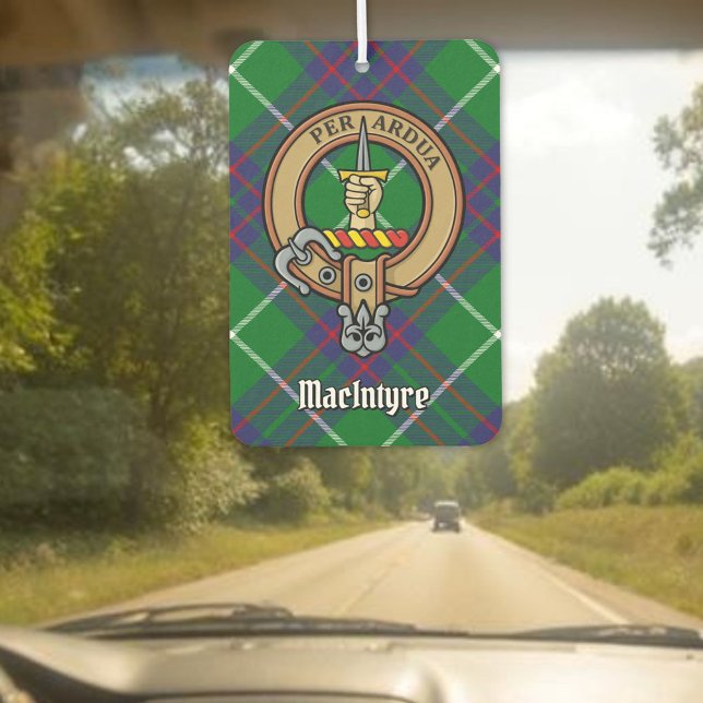 Clan MacIntyre Wappen über Jagd auf Tartan Autolufterfrischer (Von Creator hochgeladen)