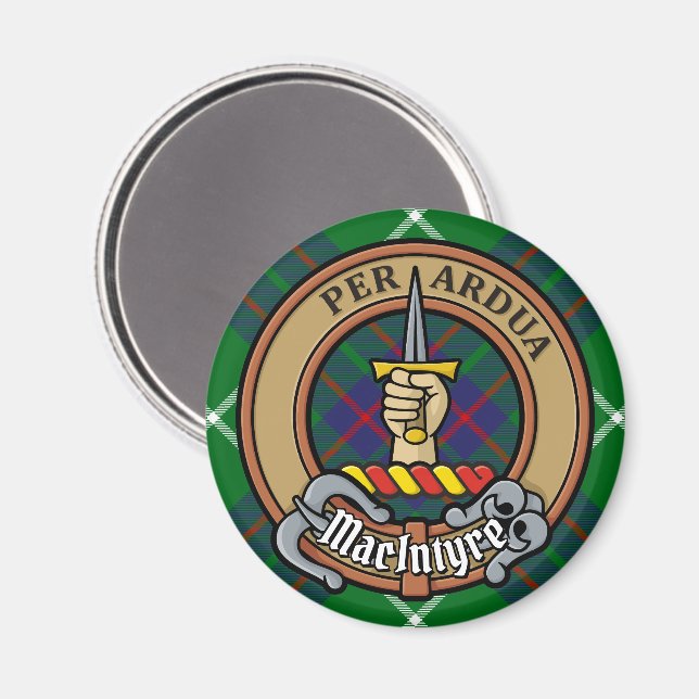 Clan MacIntyre Wappen über Tartan Magnet (Vorderseite/Rückseite)