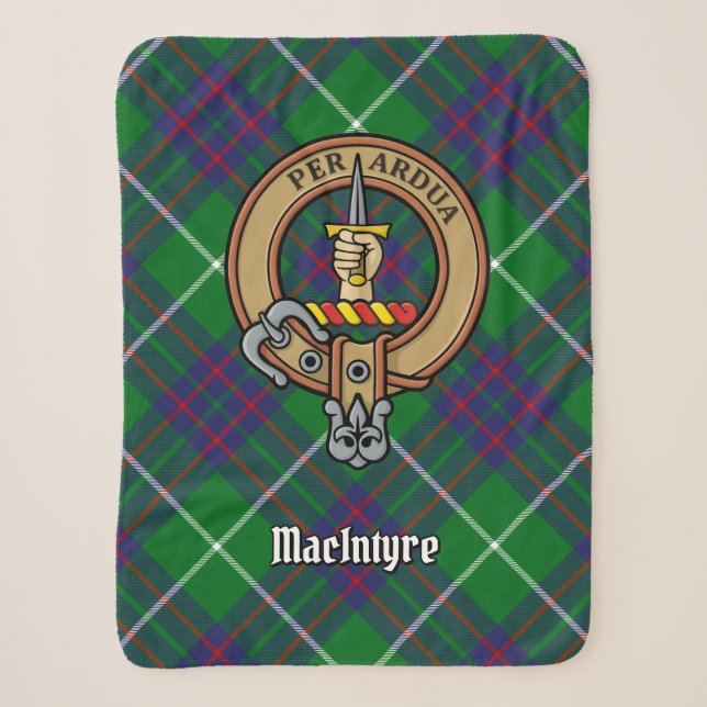 Clan MacIntyre Wappen über Tartan Sherpadecke (Vorderseite)