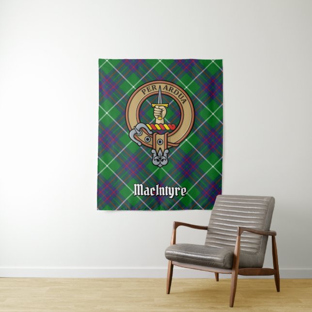 Clan MacIntyre Wappen über Tartan Wandteppich (Beispiel)