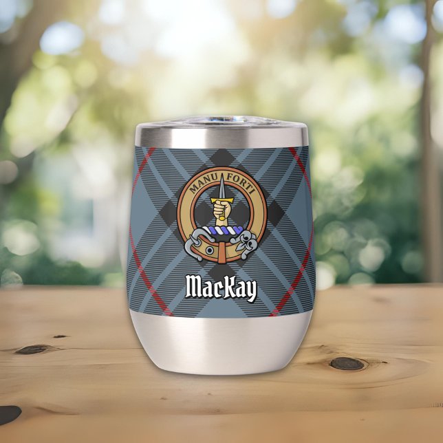 Clan MacKay Crest sur Blue Tartan (Créateur téléchargé)