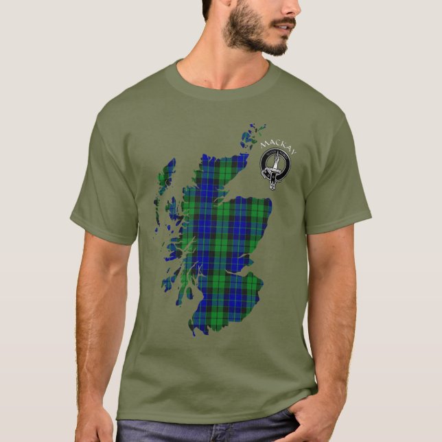 Clan MacKay Tartan Map & Crest T-Shirt (Devant)