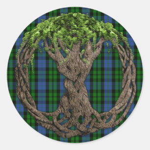 Clan MacKay Tartan und keltischer Baum des Lebens Runder Aufkleber