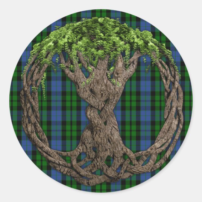 Clan MacKay Tartan und keltischer Baum des Lebens Runder Aufkleber (Vorderseite)