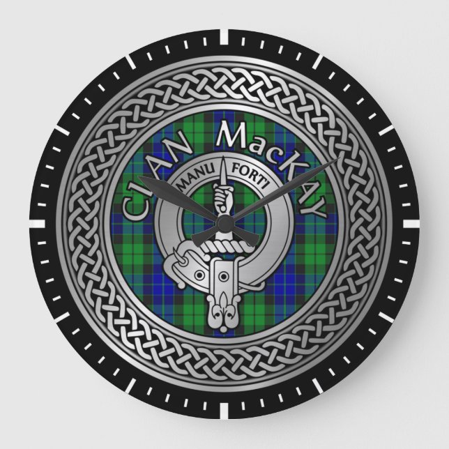 Clan MacKay Wappen & Tartan Knot Large Clock Große Wanduhr (Vorderseite)