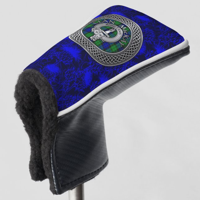 Clan MacKay Wappen & Tartan Knot on Thistle Golf Headcover (3/4 Vorderseite)