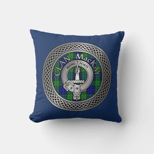 Clan MacKay Wappen & Tartan Knot Throw Pillow Kissen (Vorderseite)