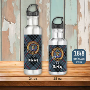 Clan MacKay Wappen über Blue Tartan Edelstahlflasche
