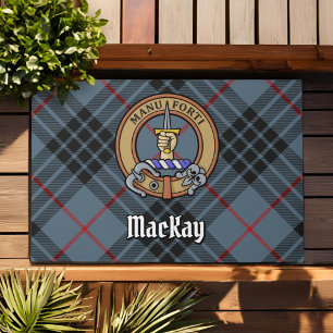 Clan MacKay Wappen über Blue Tartan Fußmatte