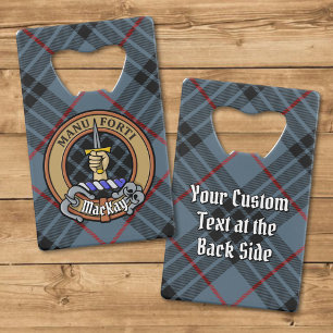 Clan MacKay Wappen über Blue Tartan Geldbeutel Flaschenöffner