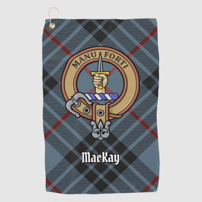 Clan MacKay Wappen über Blue Tartan Golfhandtuch (Vorderseite)