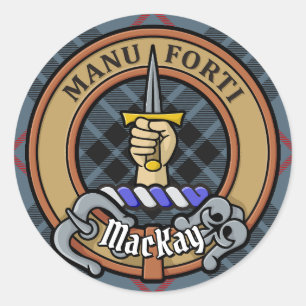 Clan MacKay Wappen über Blue Tartan Runder Aufkleber