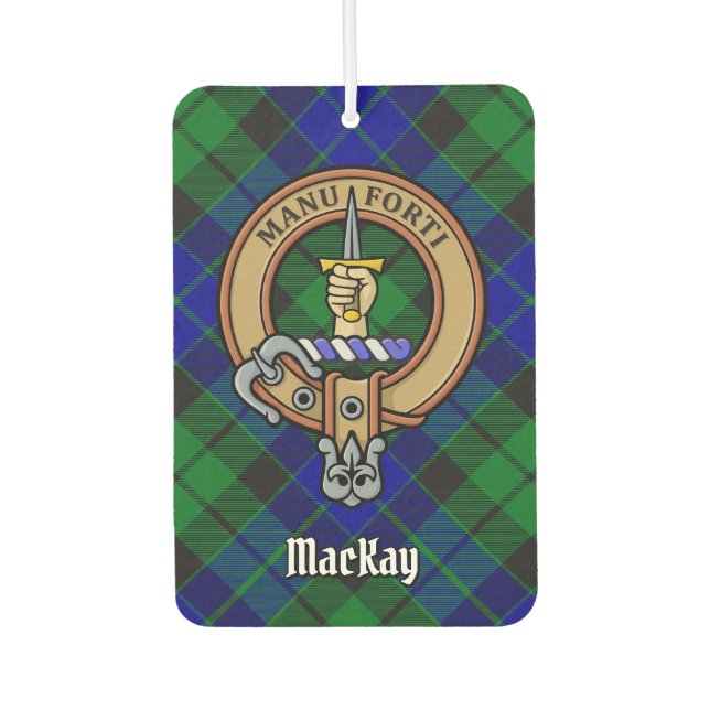 Clan MacKay Wappen über Tartan Autolufterfrischer (Vorderseite)